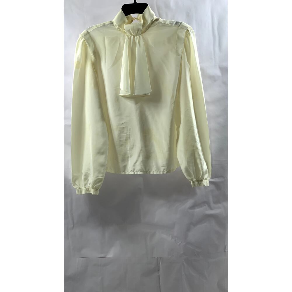 PRESENT TENSE Women's Beige Tie-Bow Long Sleeve Lightweight Top SZ 12